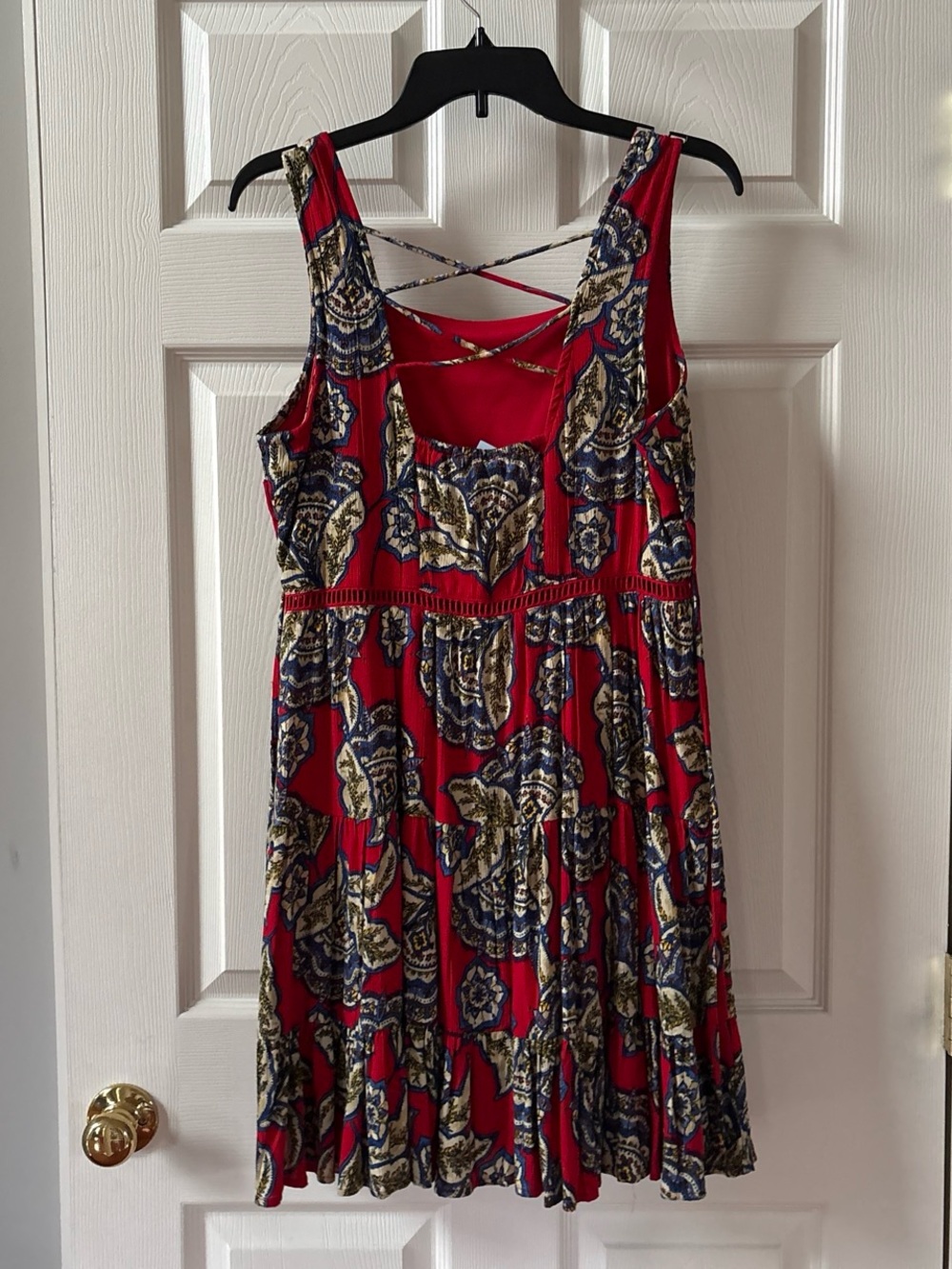 Americana Paisley Mini Dress Red Blue Boho Festival Nashville Sz S NWT - Picture 3 of 7